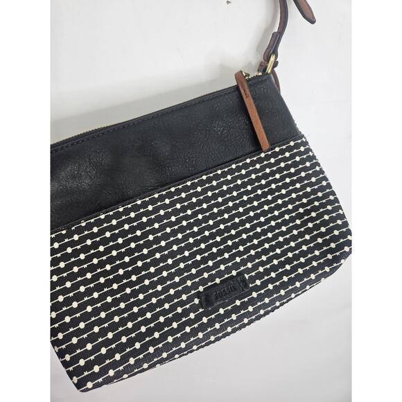 Fossil Fiona Striped Crossbody Bag Black White Geometric Shoulder Purse Key Fob - Picture 2 of 7